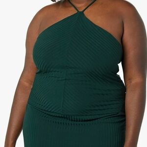 Daily Ritual Women's Wide Rib Cropped T-Strap Cami Top in Deep Green Size XL